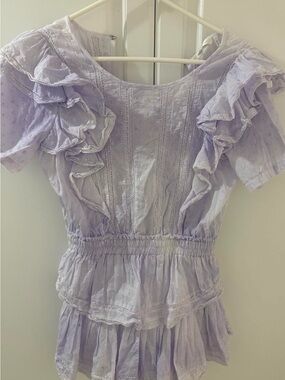 LoveShackFancy Lavender Ruffle Eyelet Mini Dress